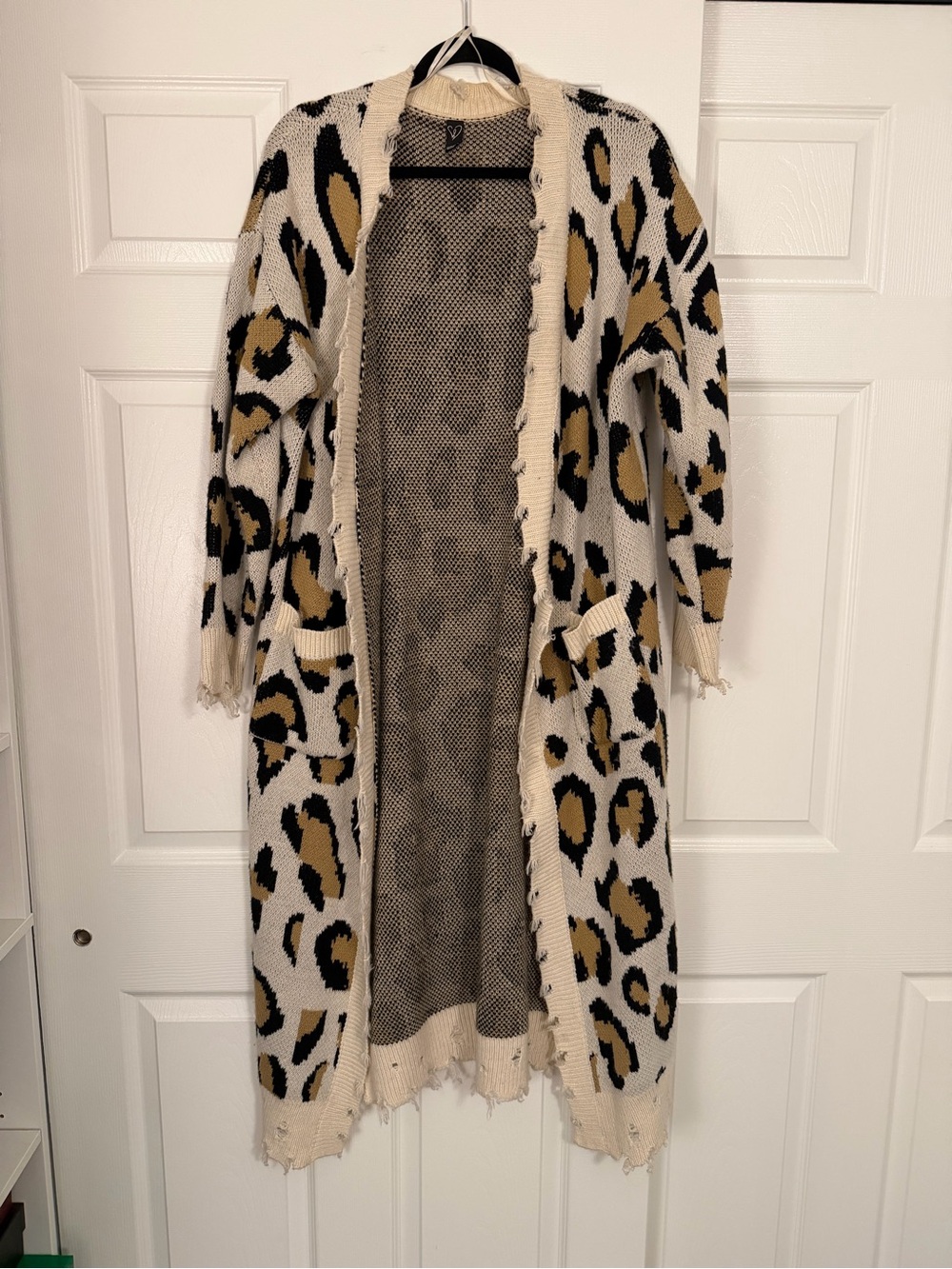 Windsor Leopard Print Open-Front Long Cardigan - Cream/Black/Gold
